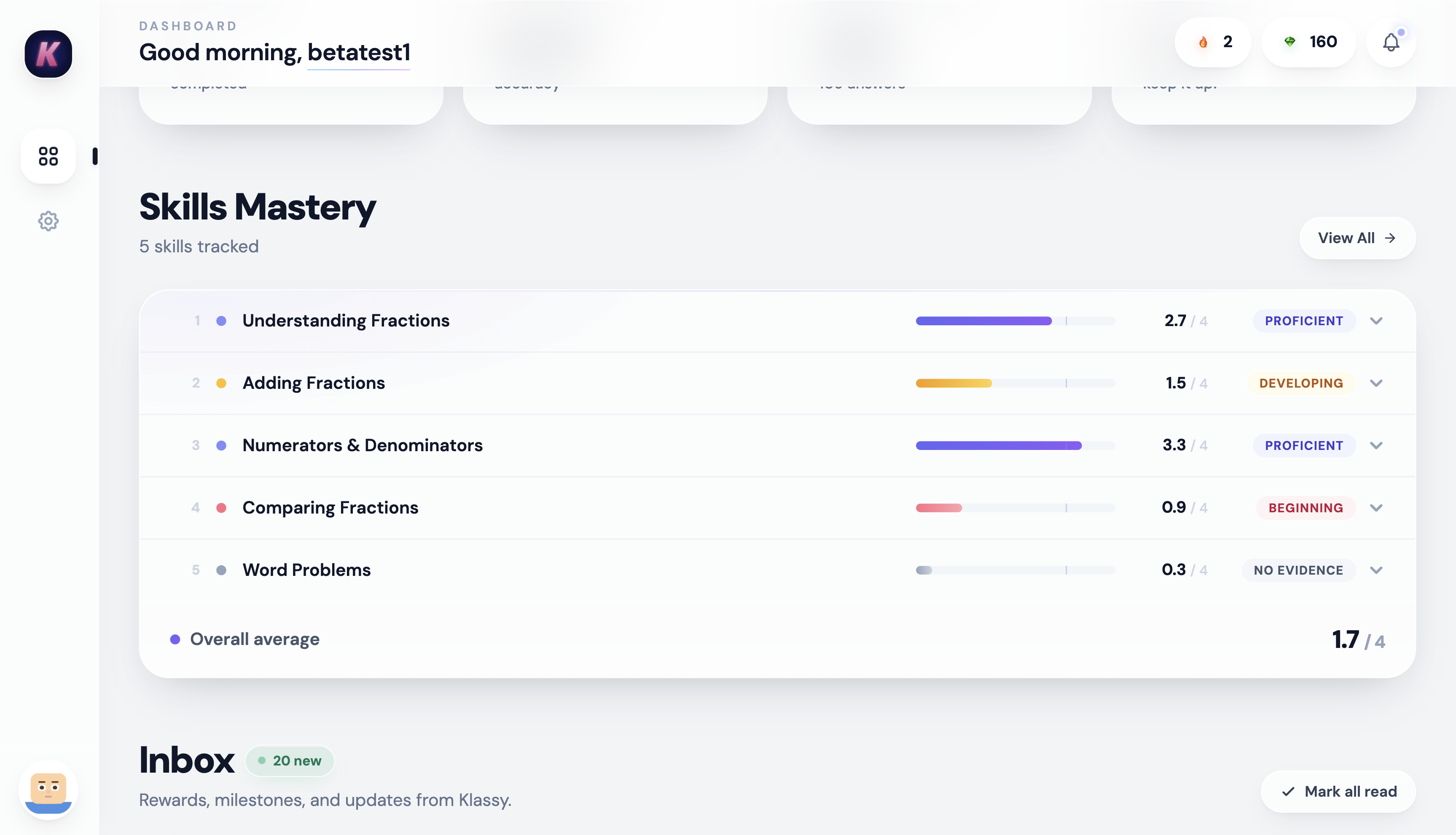 Teacher and guardian dashboard metrics